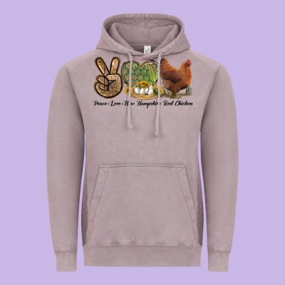 Peace Love New Hampshire Red Chicken Vintage Hoodie Designed By Lillyallendesigns