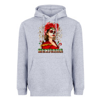 Heather Grey Sugar skull girl with Mexicana Heavyweight Hoodie - NancyCooperArtShop