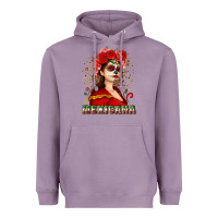 Lavender Sugar skull girl with Mexicana Heavyweight Hoodie - NancyCooperArtShop