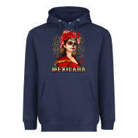 Navy Sugar skull girl with Mexicana Heavyweight Hoodie - NancyCooperArtShop
