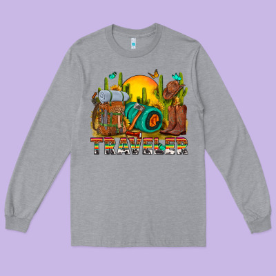 Western Traveler Cowboy Long Sleeve Tee Designed By Nancycooperartshop