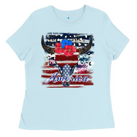 Baby Blue bull skull america Ladies Tee - JahusDesignShop