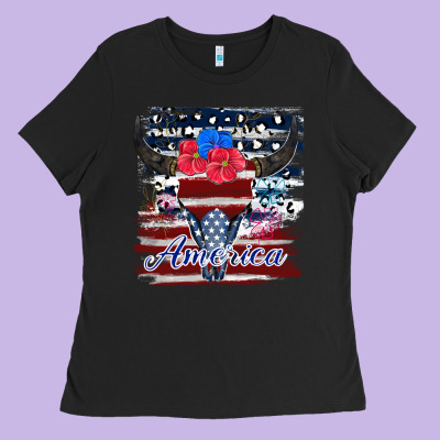 Bull Skull America Ladies Tee Designed By Jahusdesignshop