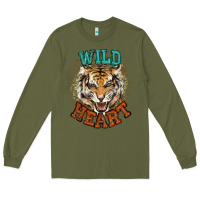 Army Green wild heart tiger college western Long Sleeve Tee - NancyCooperArtShop