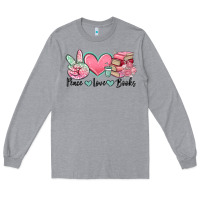 Heather Grey peace love books Long Sleeve Tee - MaliasSmallBusiness