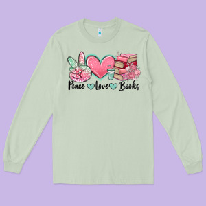 Peace Love Books Long Sleeve Tee Designed By Maliassmallbusiness