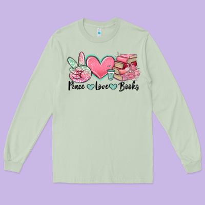 Peace Love Books Long Sleeve Tee Designed By Maliassmallbusiness