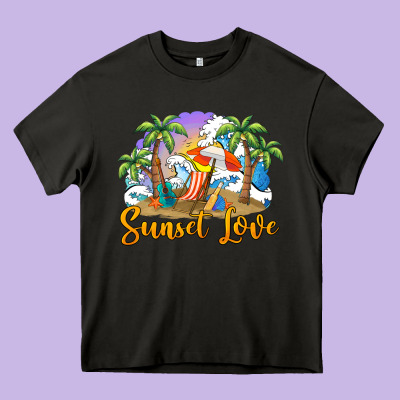 Sunset Love Heavy Core Tee Designed By Barkaloodesign