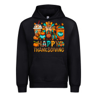 Black Happy Thanksgiving Coffee Cups Urban Hoodie - FaDigitalArtStudio