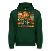 Forest Green Happy Thanksgiving Coffee Cups Urban Hoodie - FaDigitalArtStudio