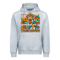 Heather Grey Happy Thanksgiving Coffee Cups Urban Hoodie - FaDigitalArtStudio