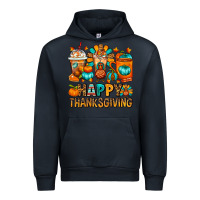 Navy Happy Thanksgiving Coffee Cups Urban Hoodie - FaDigitalArtStudio