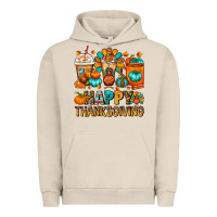 Pigment French Oak Happy Thanksgiving Coffee Cups Urban Hoodie - FaDigitalArtStudio