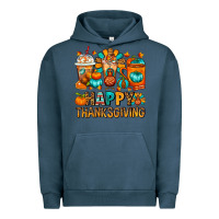 Pigment Midnight Navy Happy Thanksgiving Coffee Cups Urban Hoodie - FaDigitalArtStudio