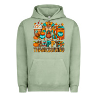 Pigment Oil Green Happy Thanksgiving Coffee Cups Urban Hoodie - FaDigitalArtStudio