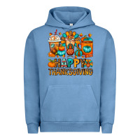 Pigment Pebble Blue Happy Thanksgiving Coffee Cups Urban Hoodie - FaDigitalArtStudio