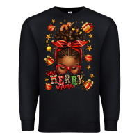 Black one merry mama christmas afro messy bun Premium Sweatshirt - texasbilliewilder