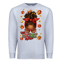 Heather Grey one merry mama christmas afro messy bun Premium Sweatshirt - texasbilliewilder