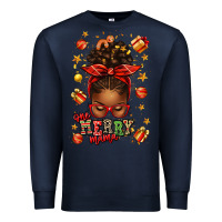 Navy one merry mama christmas afro messy bun Premium Sweatshirt - texasbilliewilder