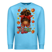 Ocean Blue one merry mama christmas afro messy bun Premium Sweatshirt - texasbilliewilder