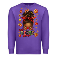 Purple one merry mama christmas afro messy bun Premium Sweatshirt - texasbilliewilder