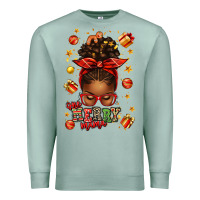Seafoam one merry mama christmas afro messy bun Premium Sweatshirt - texasbilliewilder