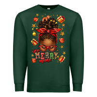 Sports Green one merry mama christmas afro messy bun Premium Sweatshirt - texasbilliewilder