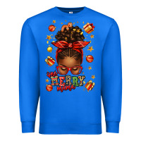 True Royal one merry mama christmas afro messy bun Premium Sweatshirt - texasbilliewilder