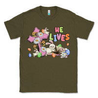 Army Green he lives with bunnys and eggs Classic Tee - MaliasSmallBusiness