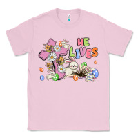 Bubblegum Pink he lives with bunnys and eggs Classic Tee - MaliasSmallBusiness