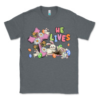 Charcoal Heather he lives with bunnys and eggs Classic Tee - MaliasSmallBusiness