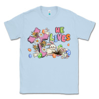 Dusty Blue he lives with bunnys and eggs Classic Tee - MaliasSmallBusiness