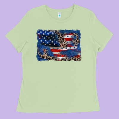 Leopard Glitter American Flag 4th Of July Ladies Tee Designed By Cowgirlartshop