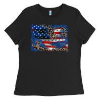 Black Leopard glitter American flag 4th of july Ladies Tee - CowGirlArtShop