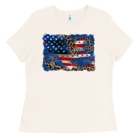 Bone Leopard glitter American flag 4th of july Ladies Tee - CowGirlArtShop