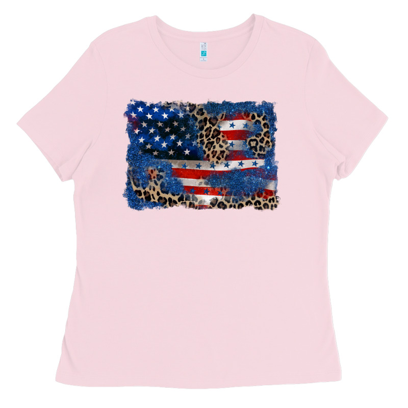 Leopard Glitter American Flag 4th Of July Ladies Tee by CowGirlArtShop | Teevron