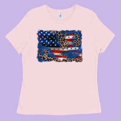 Leopard Glitter American Flag 4th Of July Ladies Tee Designed By Cowgirlartshop