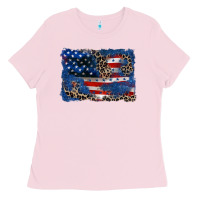 Bubblegum Pink Leopard glitter American flag 4th of july Ladies Tee - CowGirlArtShop
