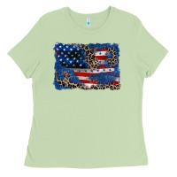 Matcha Leopard glitter American flag 4th of july Ladies Tee - CowGirlArtShop