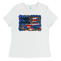 White Leopard glitter American flag 4th of july Ladies Tee - CowGirlArtShop