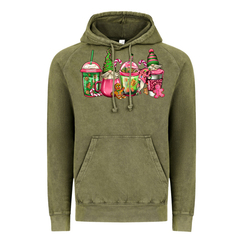 Pink Christmas Gnomes Coffee Cups Vintage Hoodie by Jasminsmagicworld | Teevron