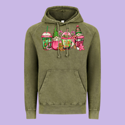 Pink Christmas Gnomes Coffee Cups Vintage Hoodie Designed By Jasminsmagicworld