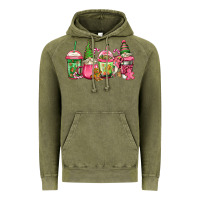 Vintage Olive pink christmas gnomes coffee cups Vintage Hoodie - Jasminsmagicworld