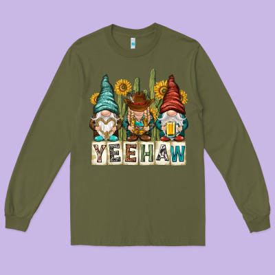 Yeehaw With Gnomies Long Sleeve Tee Designed By Nancycooperartshop