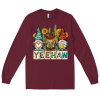 Burgundy yeehaw with gnomies Long Sleeve Tee - NancyCooperArtShop