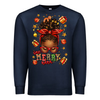Navy one merry nana christmas afro messy bun Premium Sweatshirt - texasbilliewilder
