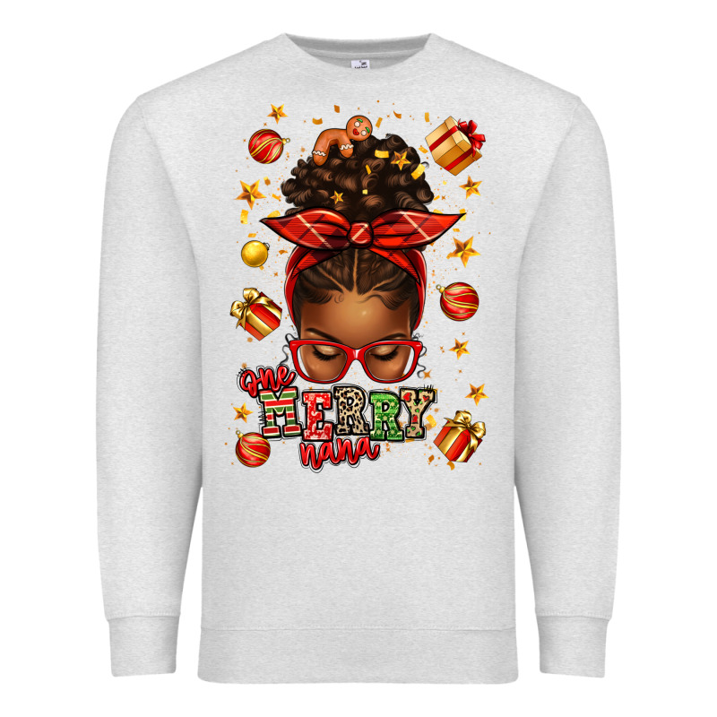 One Merry Nana Christmas Afro Messy Bun Premium Sweatshirt by texasbilliewilder | Teevron