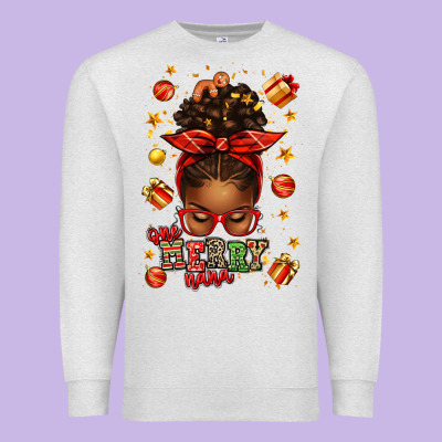 One Merry Nana Christmas Afro Messy Bun Premium Sweatshirt Designed By Texasbilliewilder