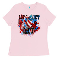 Bubblegum Pink Let's get lit 4th of july Ladies Tee - CowGirlArtShop