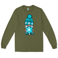 Army Green winter gnome with snowflake Long Sleeve Tee - NancyCooperArtShop